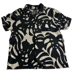 H&M Black Leaf Print Resort Shirt - Size XL - Terry Cloth